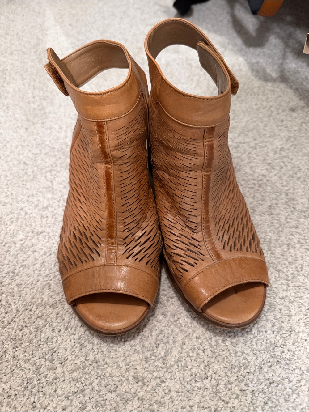 Vince Camuto Tan Perforated Peep-Toe Ankle Booties